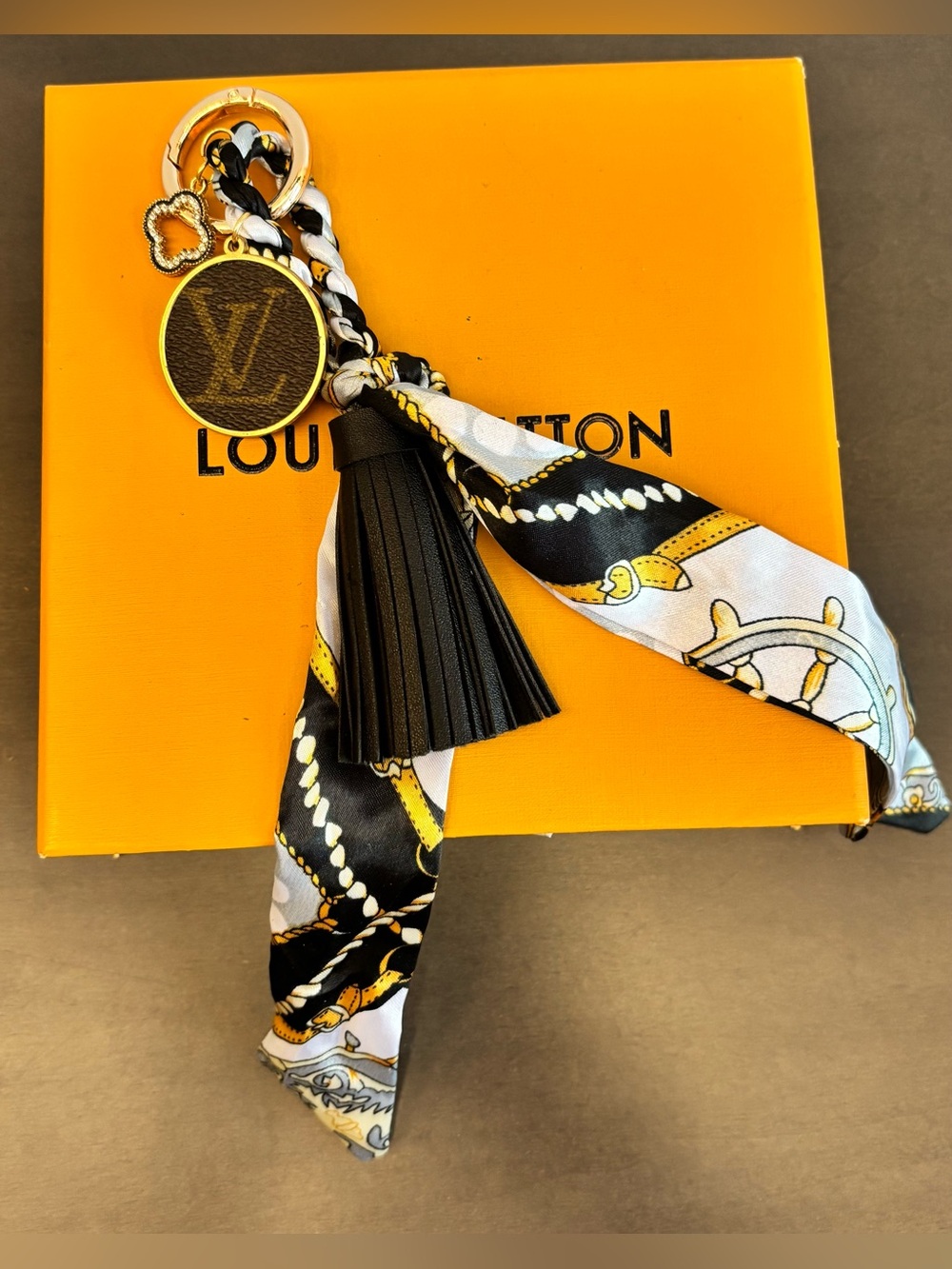 Louis Vuitton Monogram Nautical Scarf Tassel, Rhinestone Clover, 11 inches
